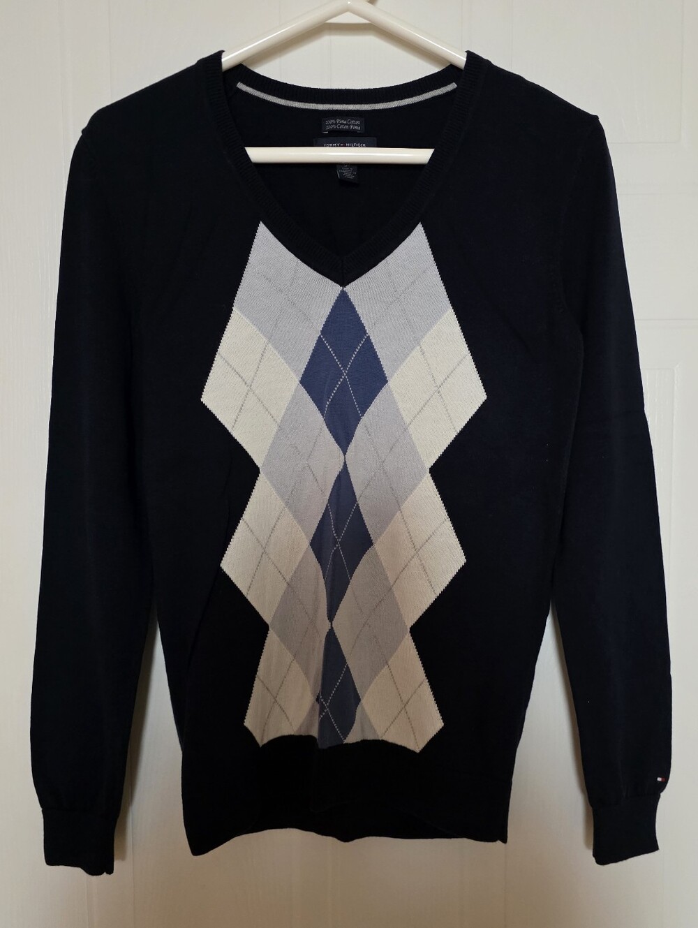 Tommy Hilfiger Blue V-Neck Argyle Pattern Sweater Small - Picture 1 of 9
